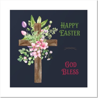 Floral Happy Easter God Bless Design Posters and Art